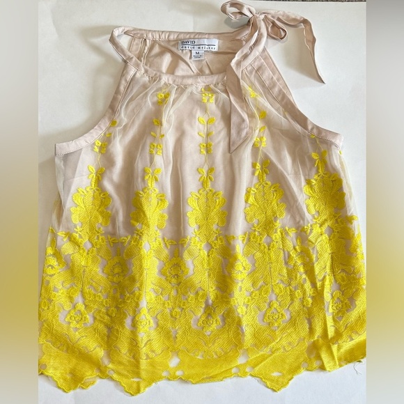 David Meister Yellow and Cream lace Tank Top Size M - Picture 1 of 5